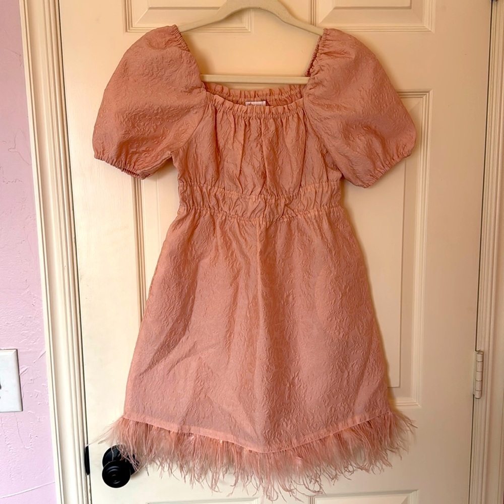 Like New GB Girls Puff Sleeve Feather pink dress. Perfect for Spring! - Picture 1 of 5
